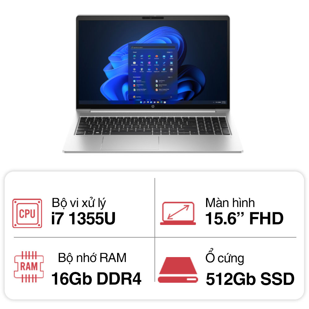Laptop HP ProBook 450 G10 9H8H1PT (i7 1355U/ 16GB/ 512GB SSD/15.6 inch FHD/Win11/ Silver/ Vỏ nhôm)