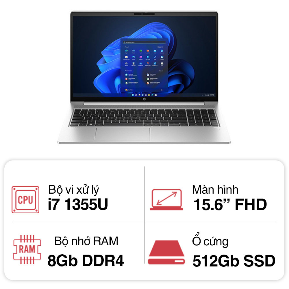 Laptop HP ProBook 450 G10 9H1N6PT (i7 1355U/ 8GB/ 512GB SSD/15.6 inch FHD/Win11/ Silver/ Vỏ nhôm)