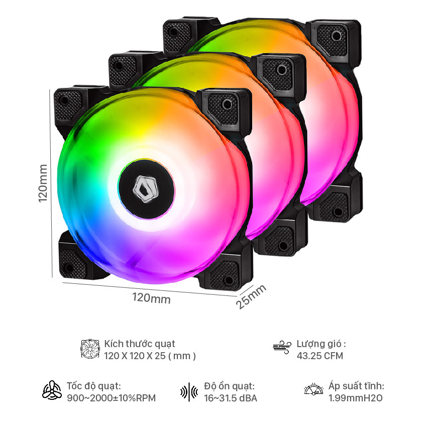 Bộ Quạt ID Cooling DF-12025-ARGB TRIO 3pcs Pack